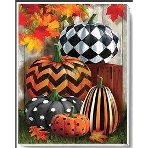 Patterned Pumpkins Fall 5D Diamond Art Kit For Adults 12 X 8 On Canvas Halloween